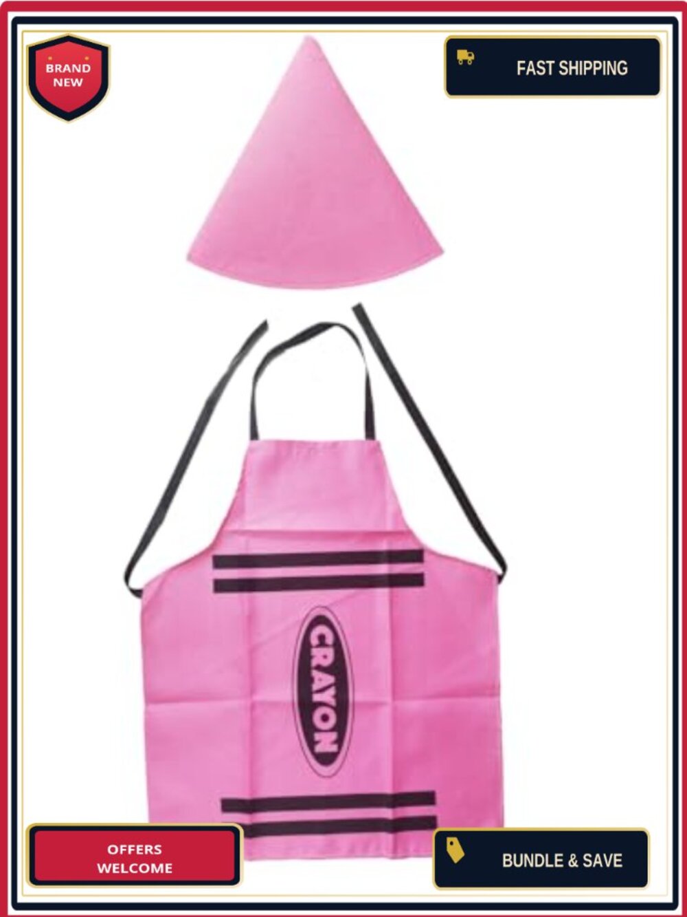 Adult Gnome Cone Hat & Crayon Apron Costume Set Halloween Cosplay